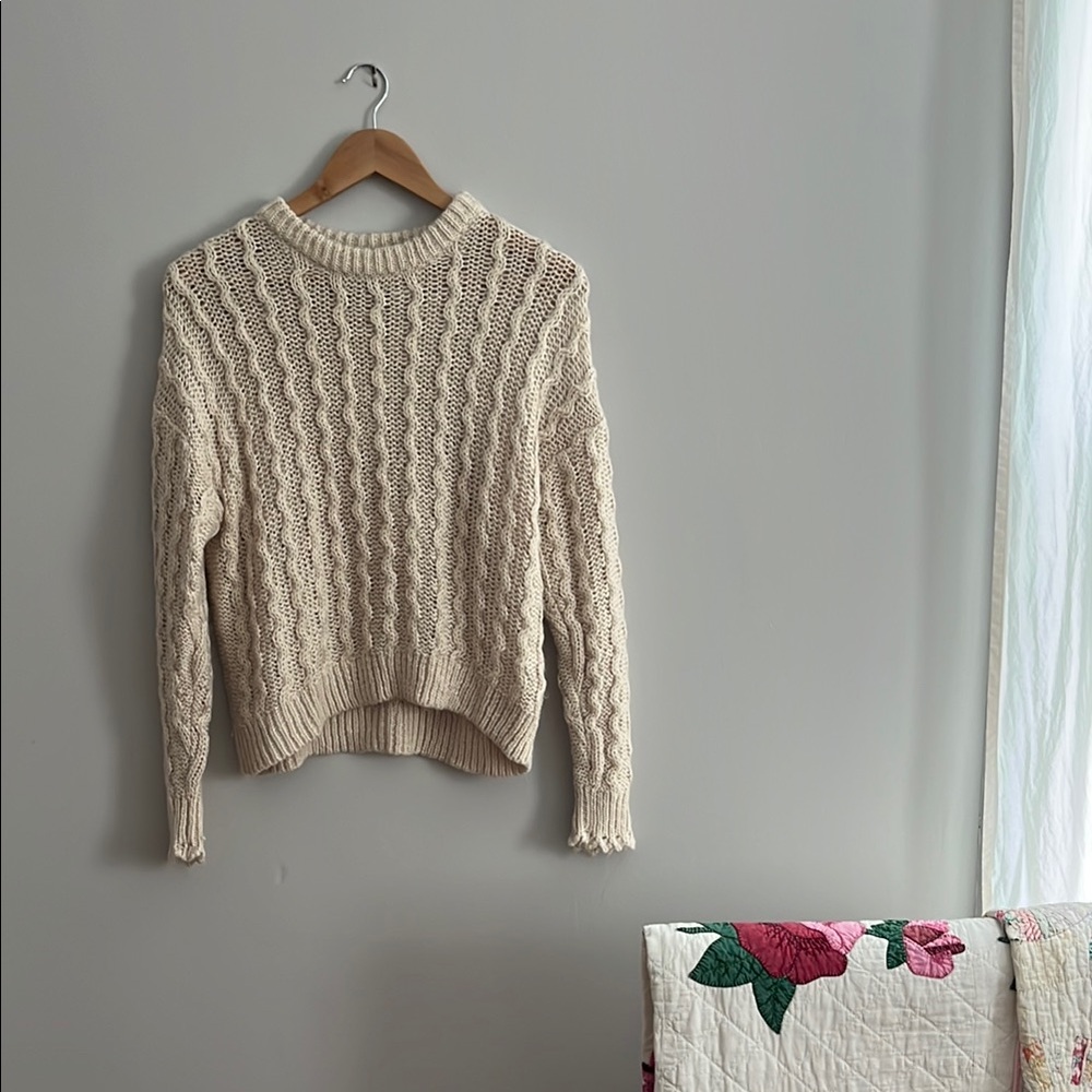 Divided Cream Crew Neck Cable Knit Sweater